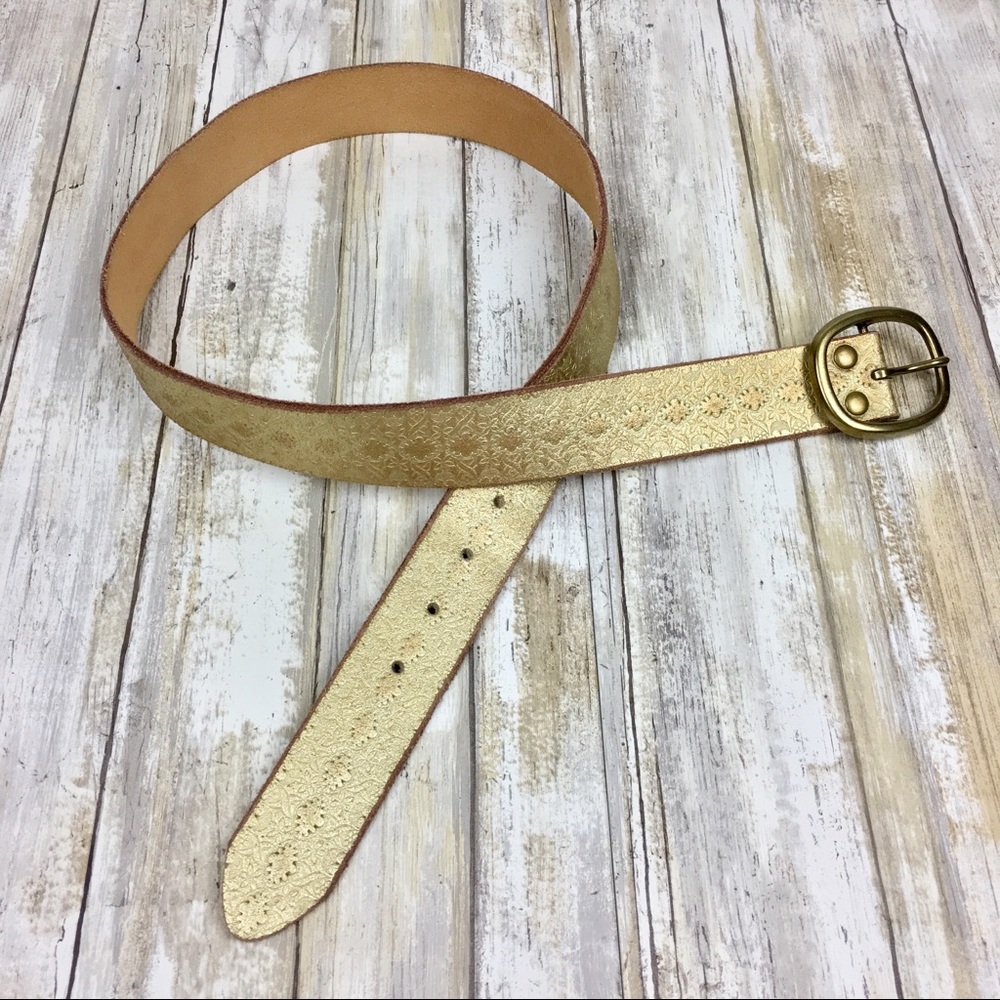 Genuine Leather Metallic Gold Belt